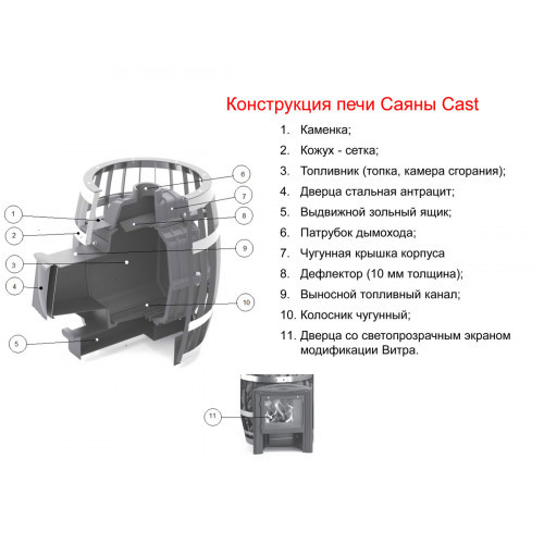 Чугунная печь для бани Саяны Cast Витра
